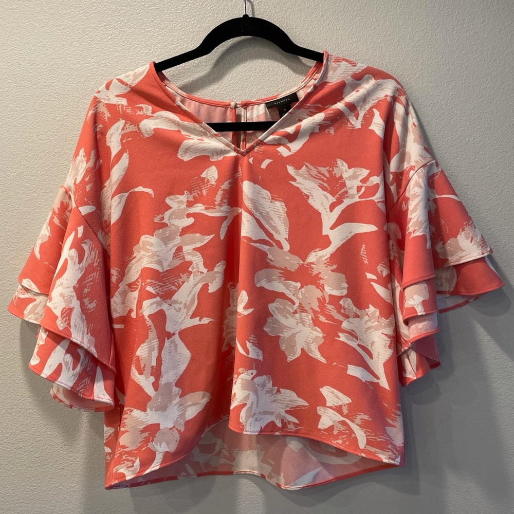 Nordstrom Halogen Floral Ruffle Sleeve Blouse (M)